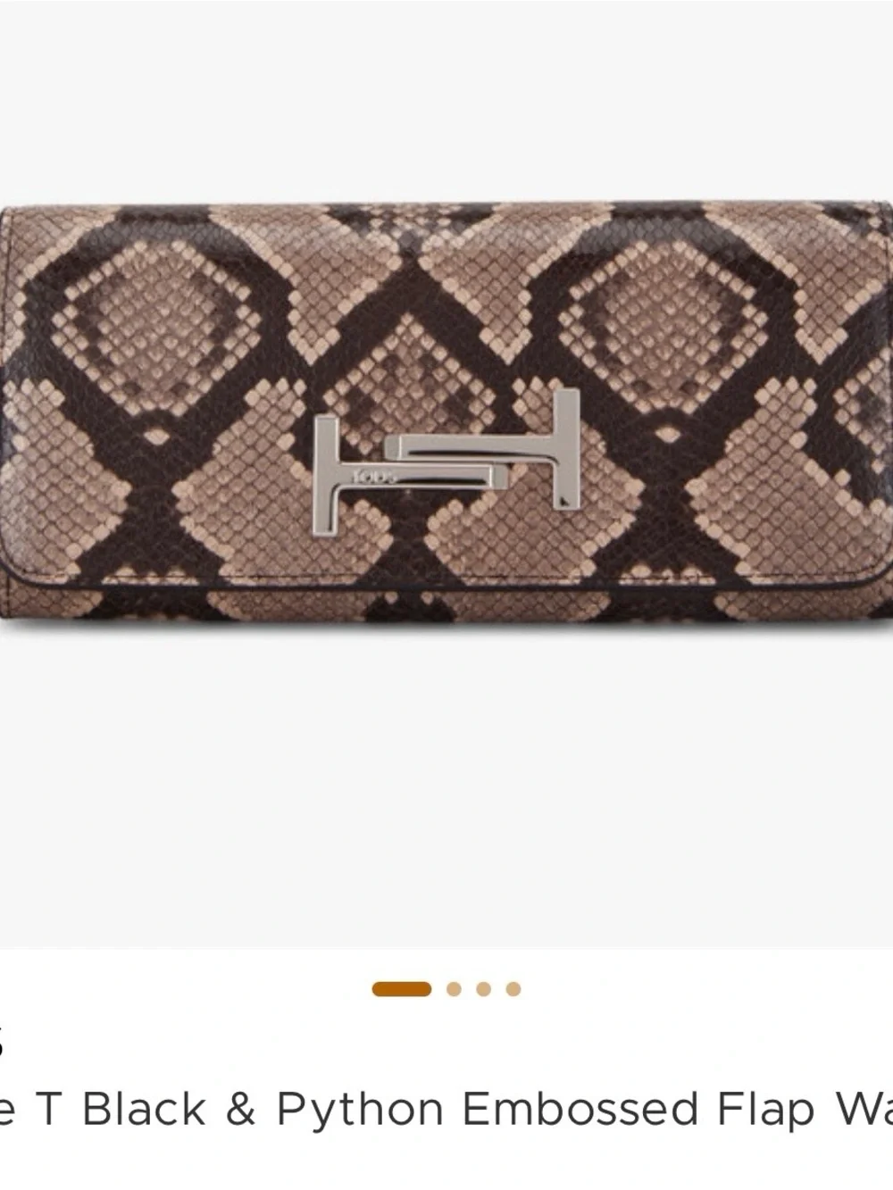 Authentic TOD'S Double T Black & Gray Python Embossed Leather Wallet- with box
